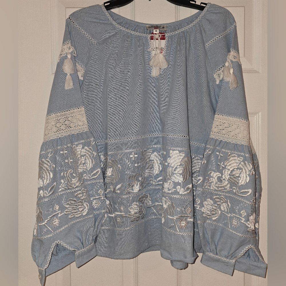 Blue Hand Made Embroidered Women's Top